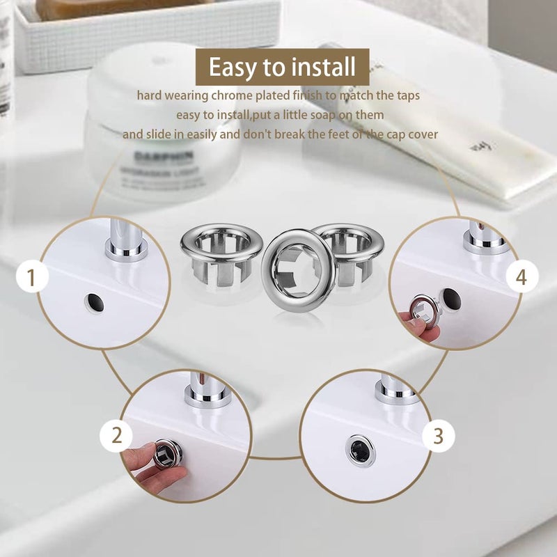 SKYPIA 3x Bathroom Kitchen Sink Hole Round Overflow Cover Basin Tidy Insert Spares (Single) - Image 3